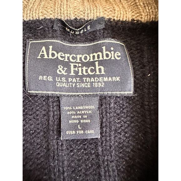 Abercrombie & Fitch Mens Sweater Navy Blue Lambswool Blend L Preppy Academia - Picture 3 of 6